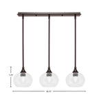 Stem Three Light Linear Pendalier in Dark Granite with Clear Bubble Shade