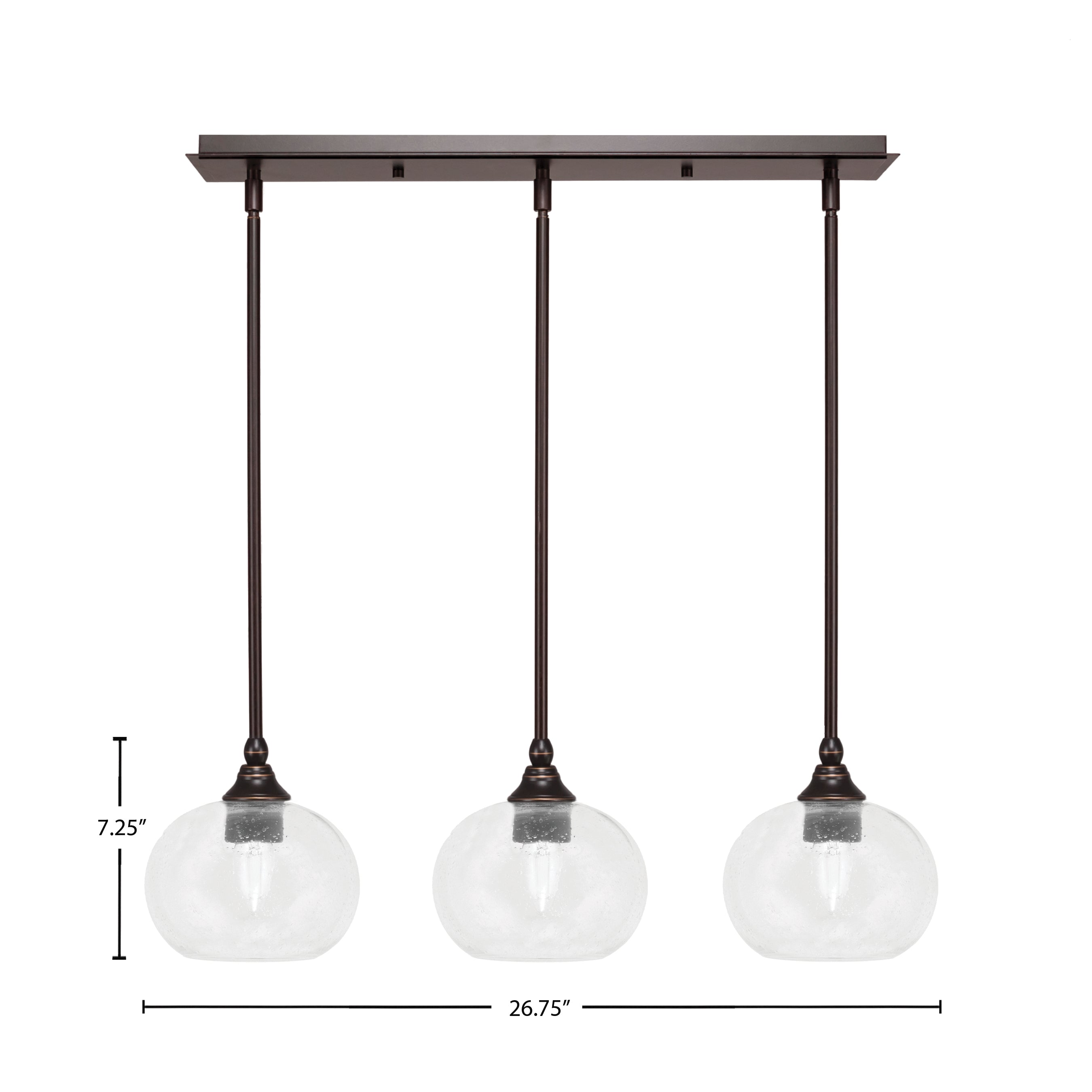 Stem Three Light Linear Pendalier in Dark Granite with Clear Bubble Shade