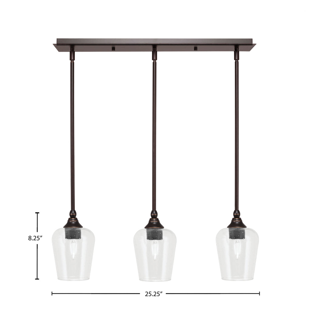 Stem Three Light Linear Pendalier in Dark Granite with Clear Bubble Shade