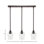 Stem Three Light Linear Pendalier in Dark Granite with Clear Bubble Shade
