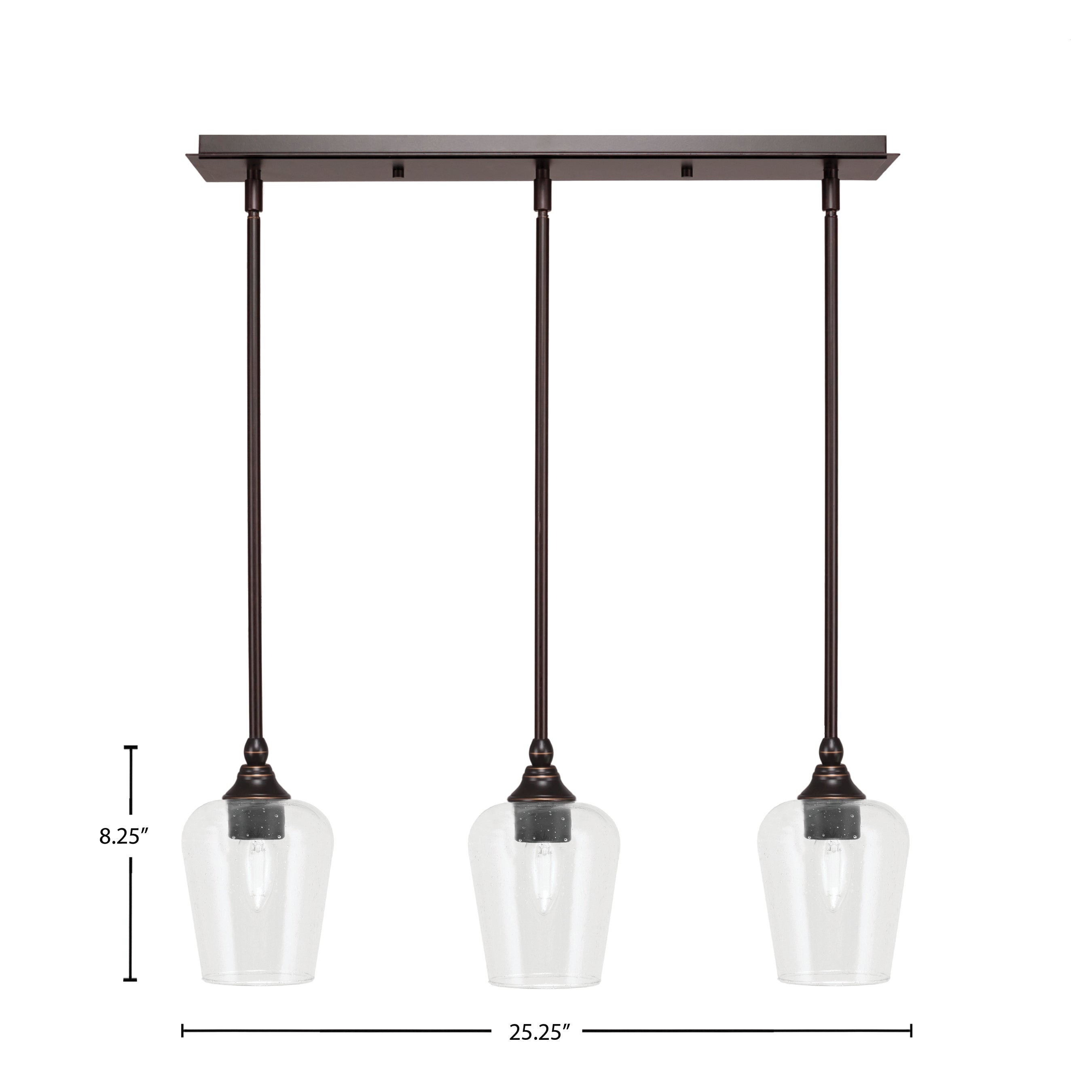 Stem Three Light Linear Pendalier in Dark Granite with Clear Bubble Shade