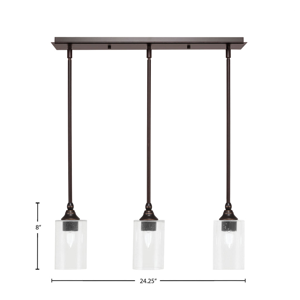 Stem Three Light Linear Pendalier in Dark Granite with Clear Bubble Shade