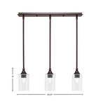 Stem Three Light Linear Pendalier in Dark Granite with Clear Bubble Shade