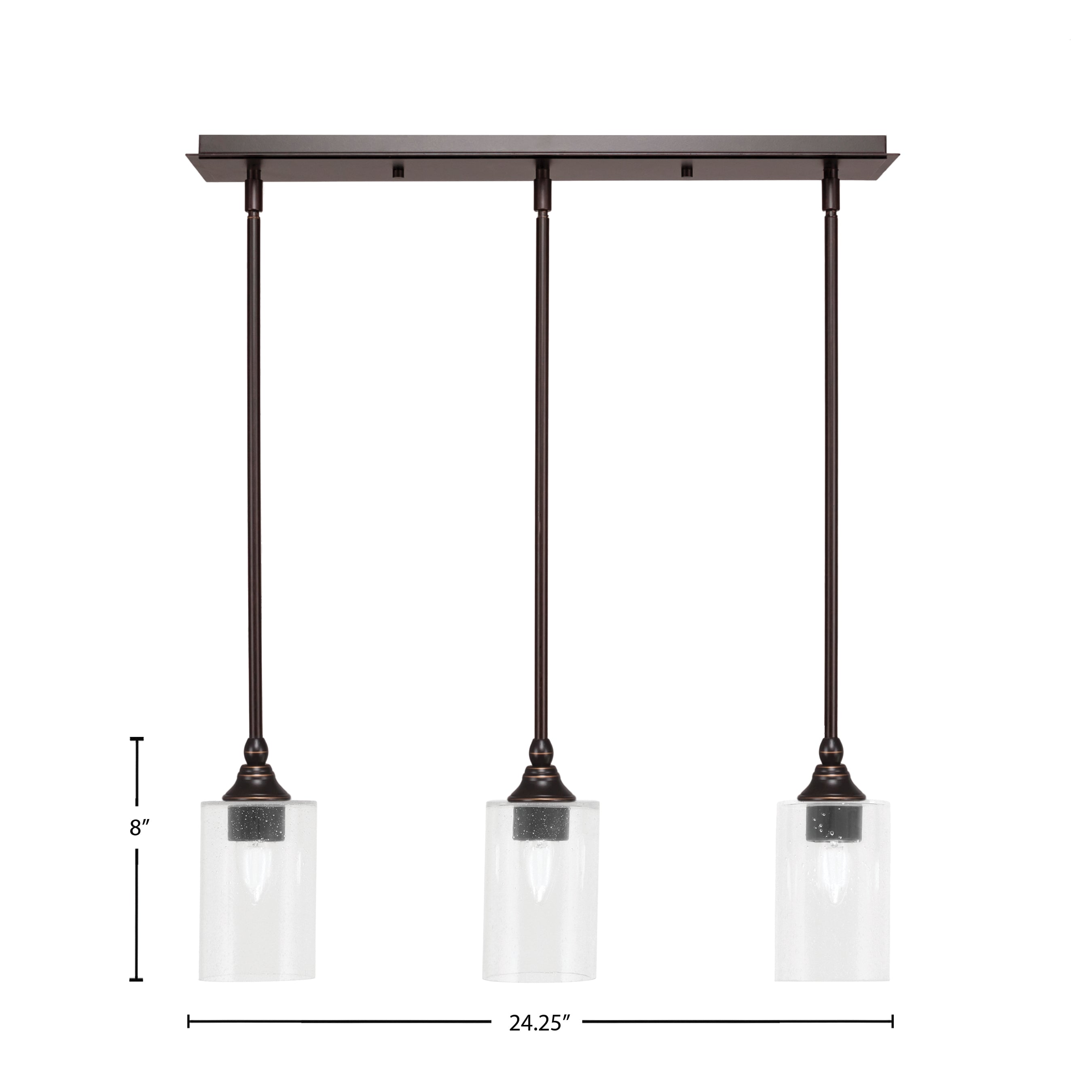 Stem Three Light Linear Pendalier in Dark Granite with Clear Bubble Shade