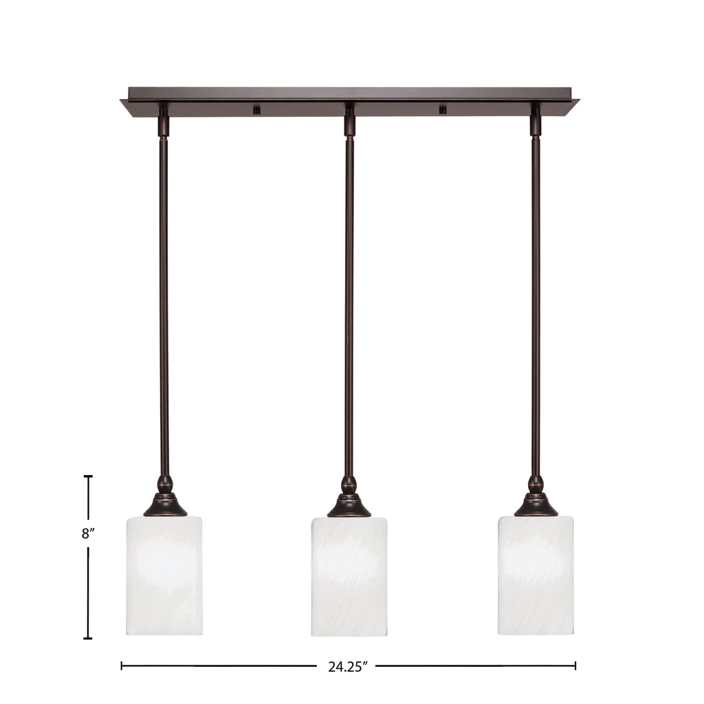 Stem Three Light Linear Pendalier in Dark Granite with White Marble Shade