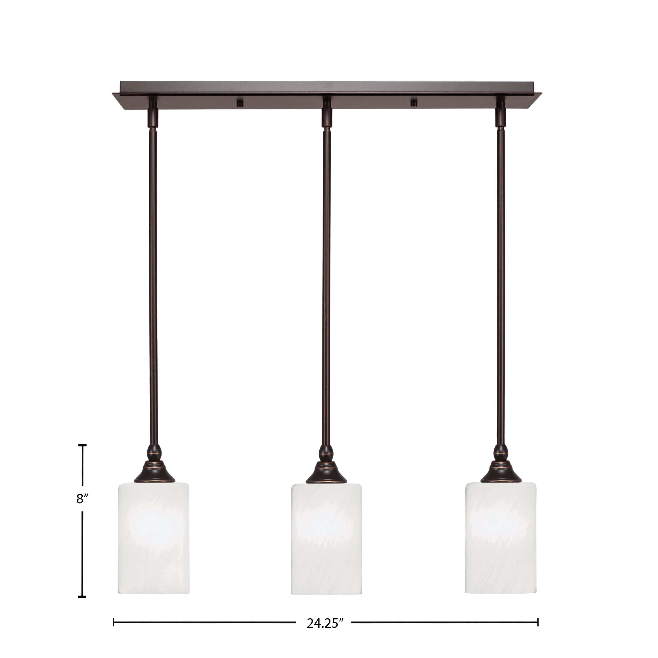 Stem Three Light Linear Pendalier in Dark Granite with White Marble Shade