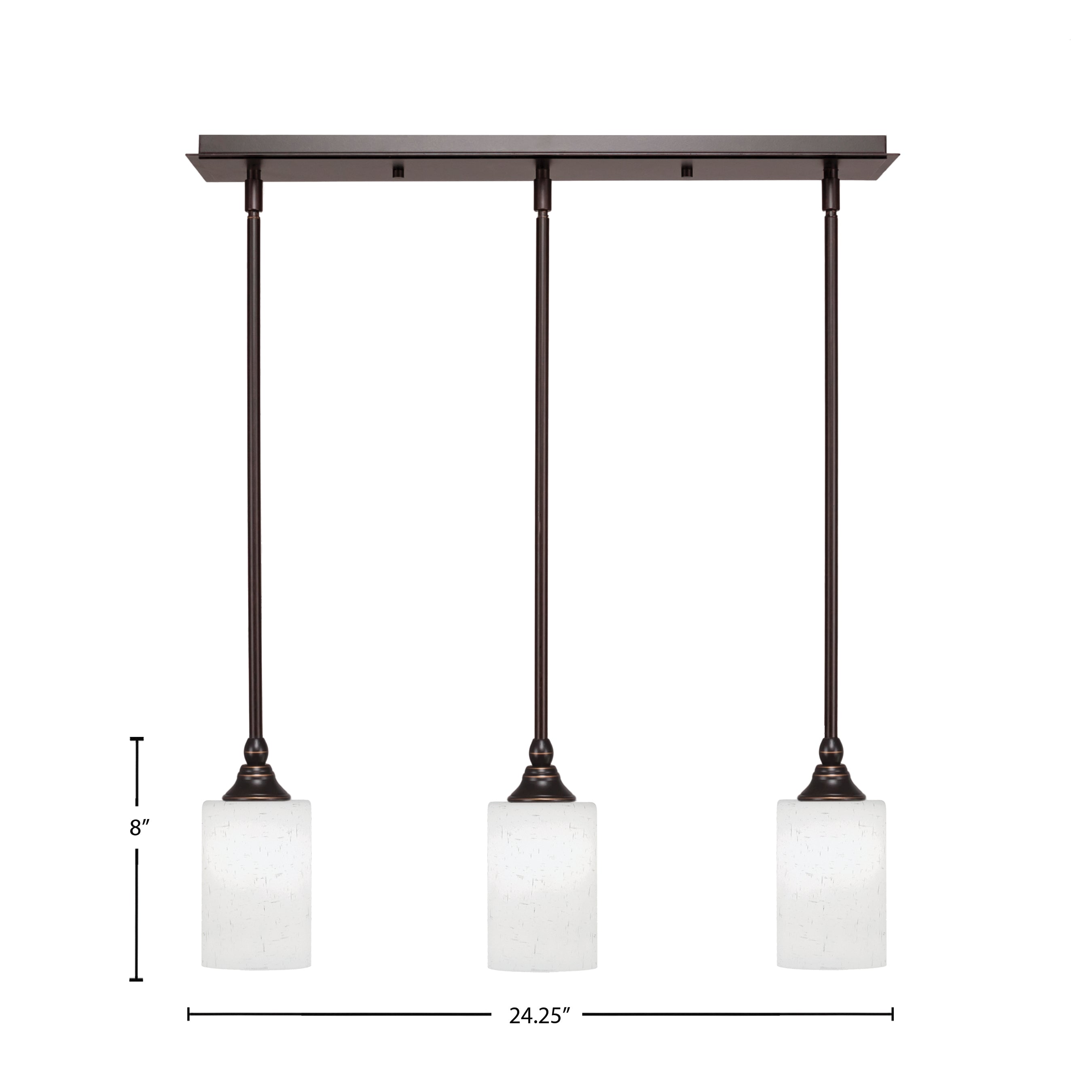 Stem Three Light Linear Pendalier in Dark Granite with White Muslin Shade