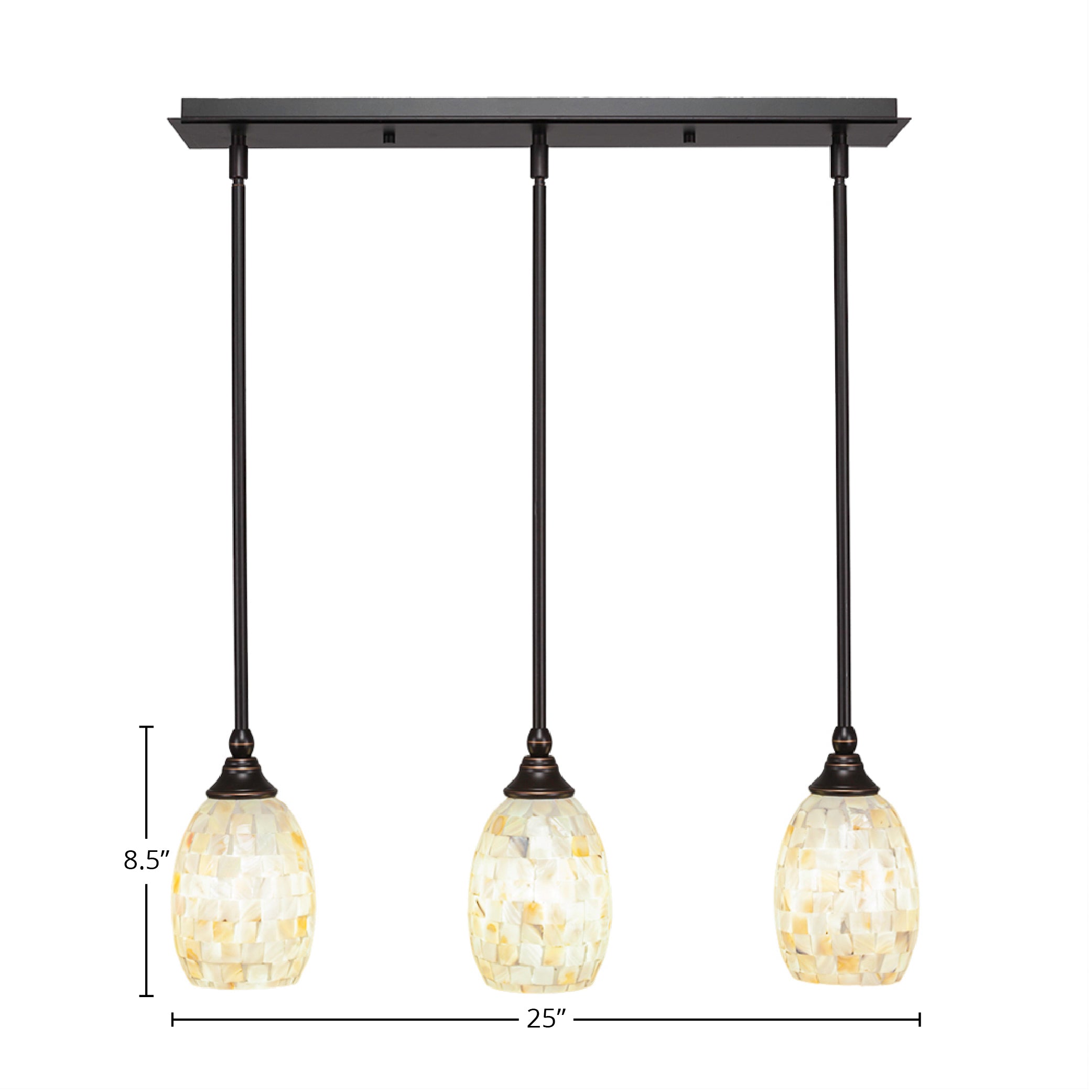 Any Three Light Linear Pendalier in Dark Granite with 5" Ivory Glaze Seashell Shade