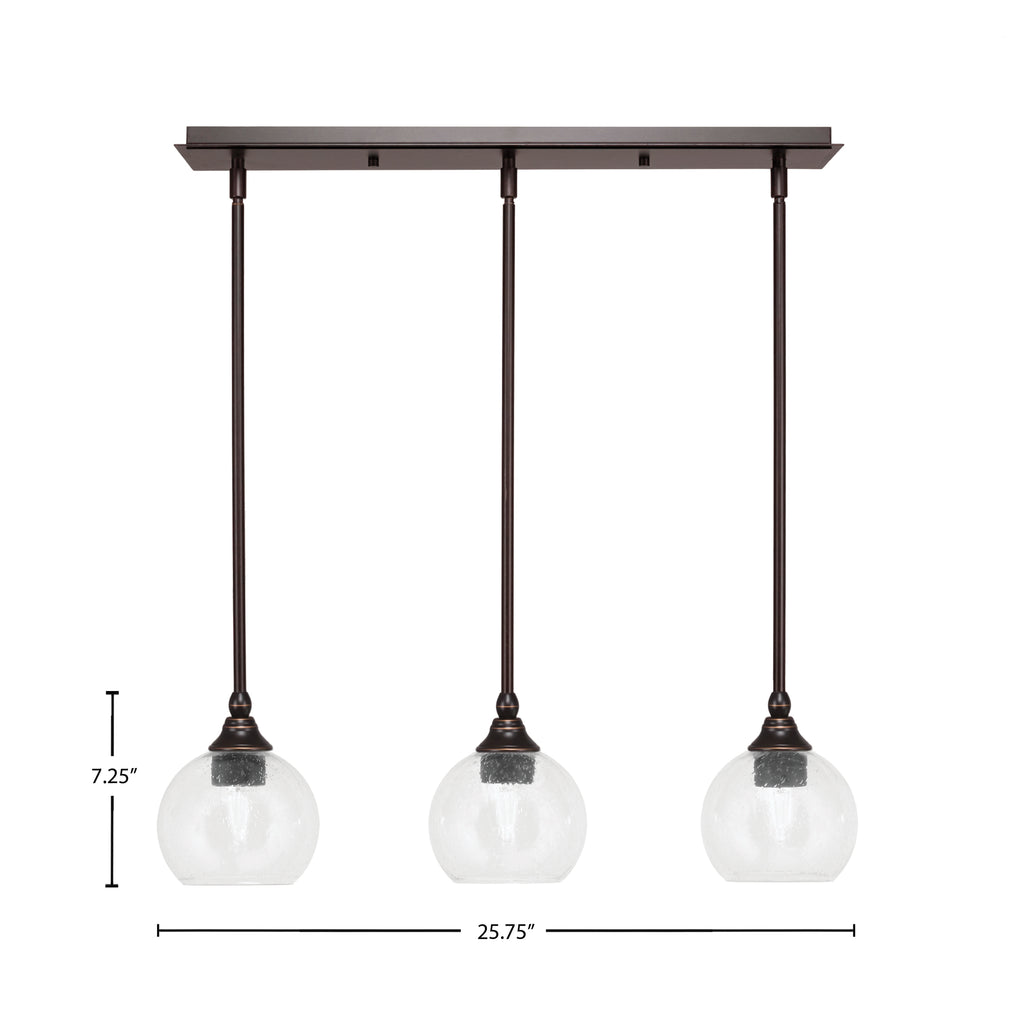Stem Three Light Linear Pendalier in Dark Granite with Clear Bubble Shade