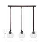 Stem Three Light Linear Pendalier in Dark Granite with Clear Bubble Shade