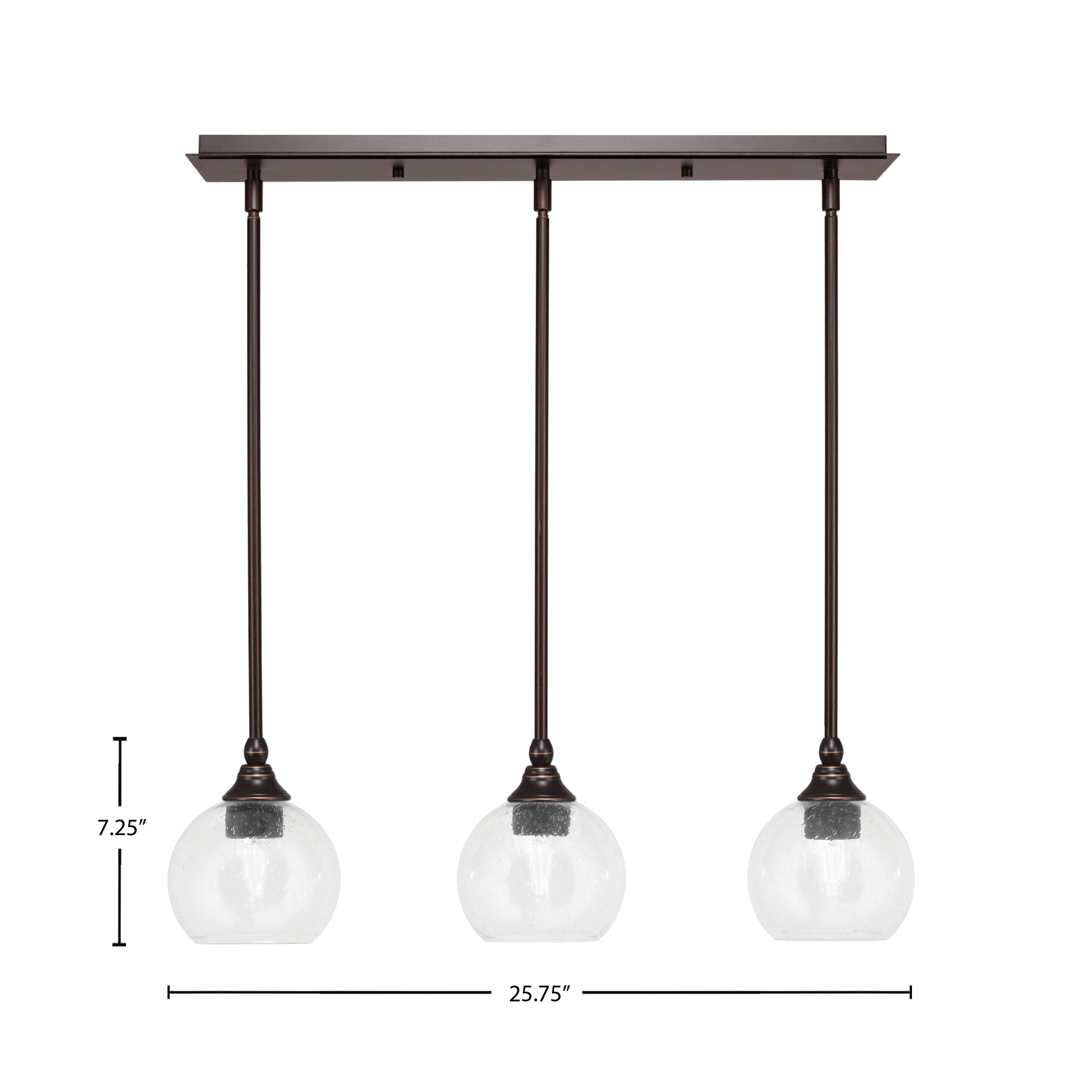 Stem Three Light Linear Pendalier in Dark Granite with Clear Bubble Shade