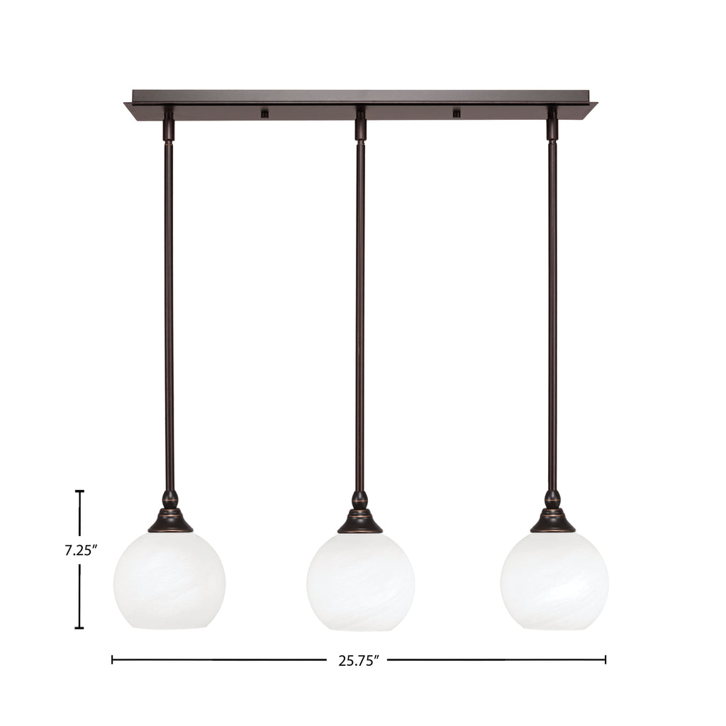 Stem Three Light Linear Pendalier in Dark Granite with White Marble Shade