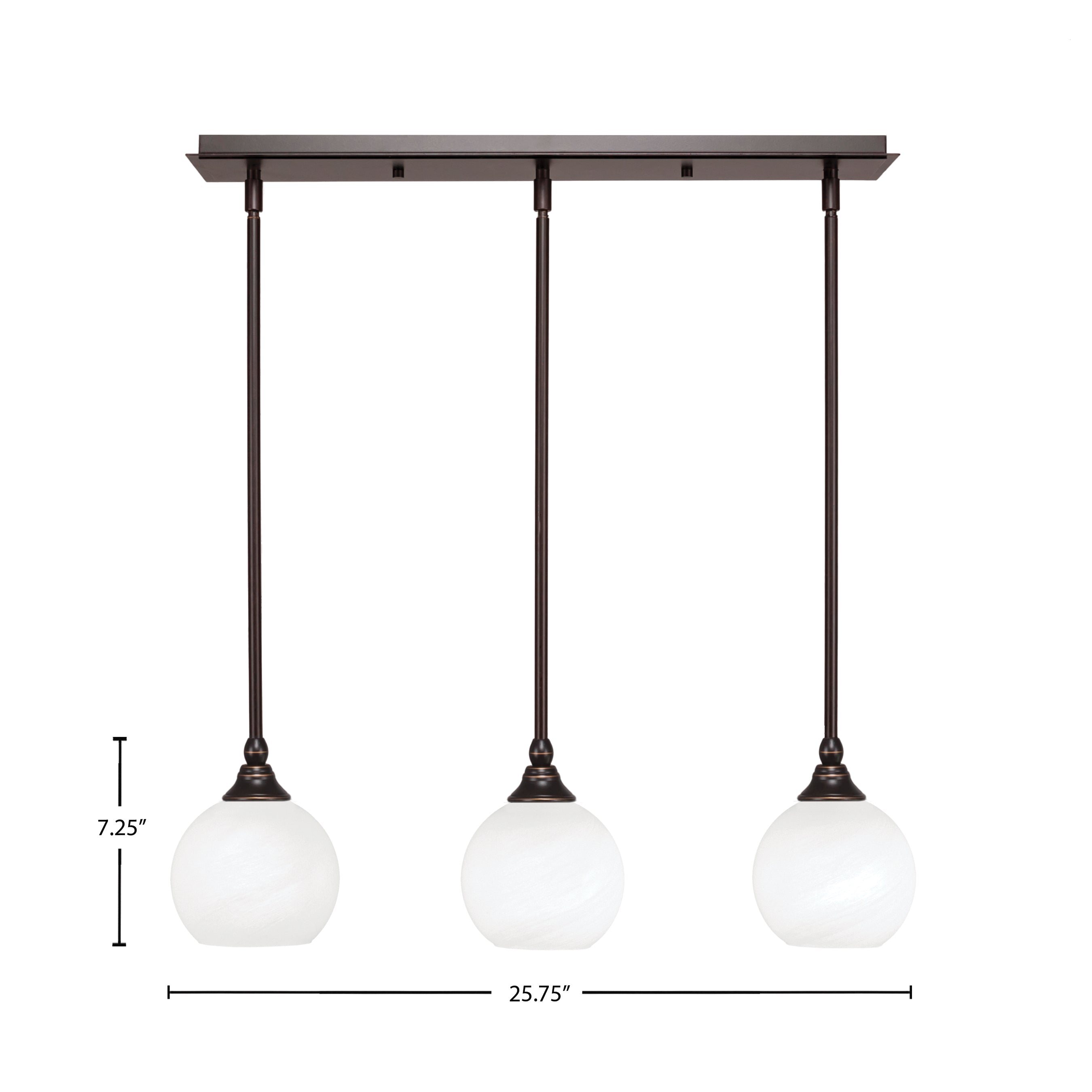 Stem Three Light Linear Pendalier in Dark Granite with White Marble Shade