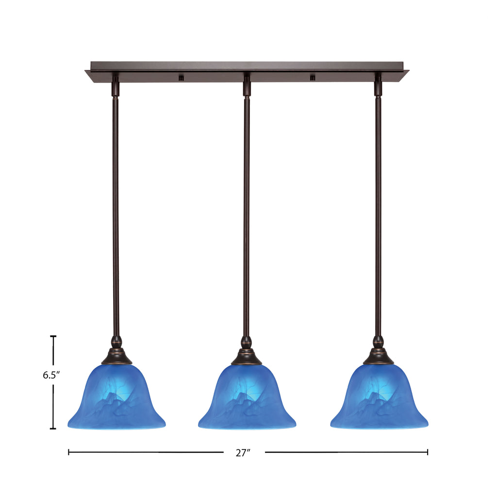 Any Three Light Linear Pendalier in Dark Granite with 7" Blue Italian Shade