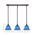 Any Three Light Linear Pendalier in Dark Granite with 7" Blue Italian Shade