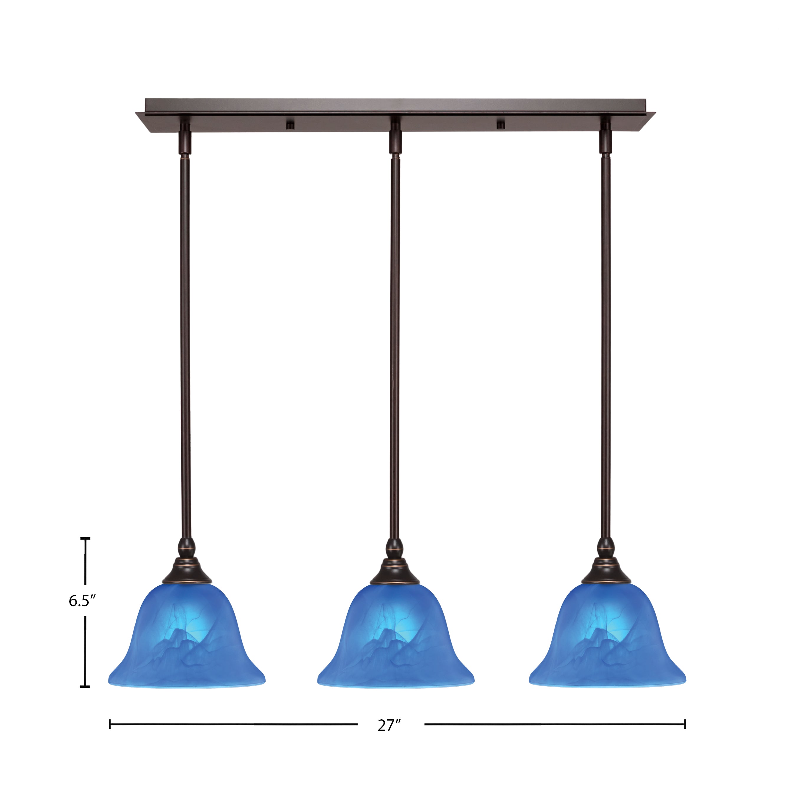 Any Three Light Linear Pendalier in Dark Granite with 7" Blue Italian Shade