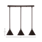 Any Three Light Linear Pendalier in Dark Granite with 7" Dark Granite Cone Metal Shade Shade