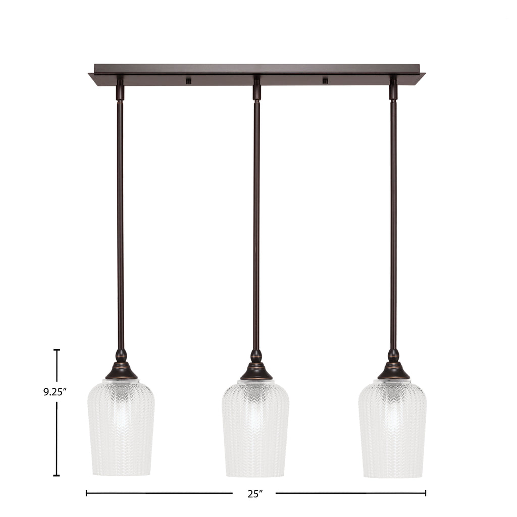 Stem Three Light Linear Pendalier in Dark Granite with Clear Textured Shade