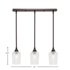 Stem Three Light Linear Pendalier in Dark Granite with Clear Textured Shade