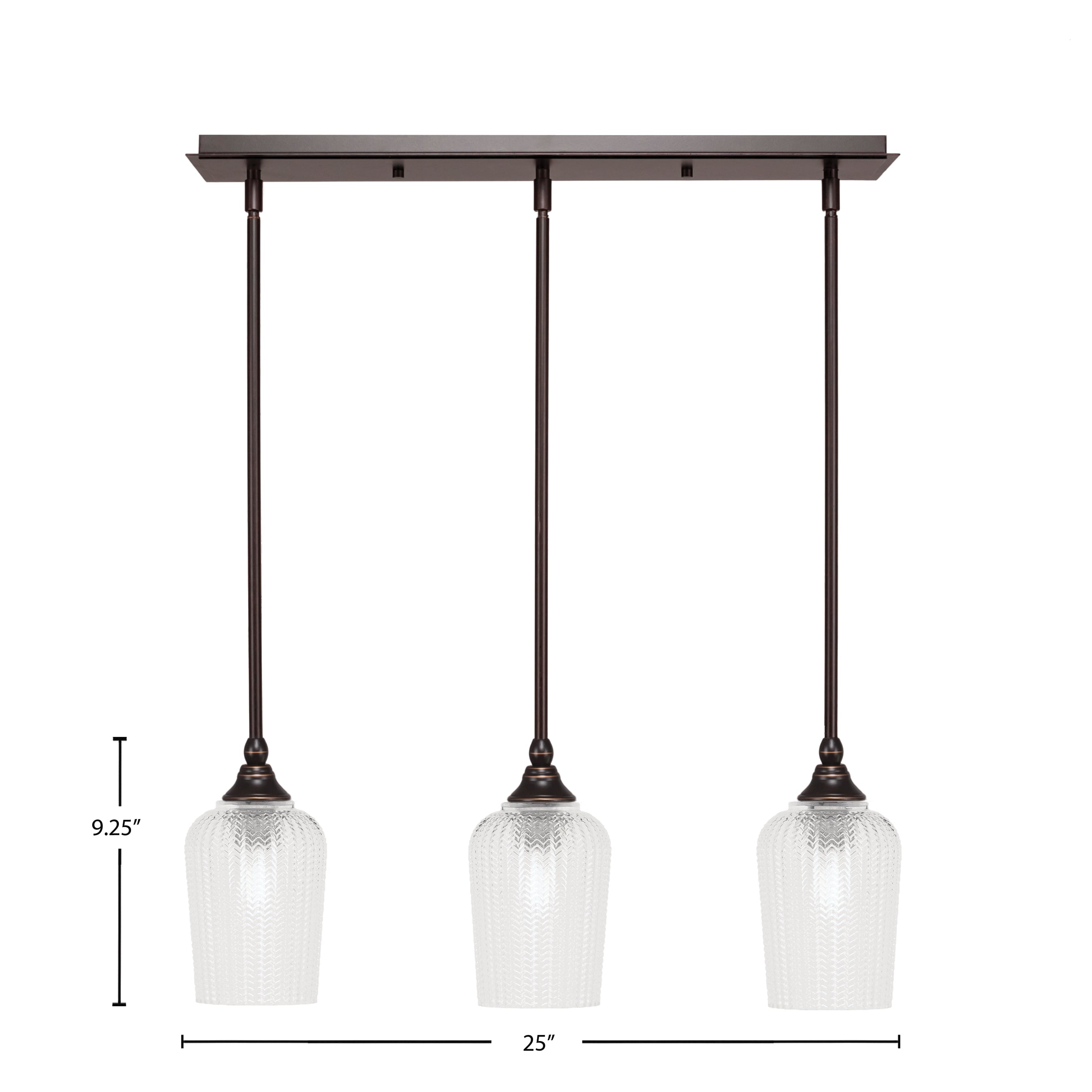 Stem Three Light Linear Pendalier in Dark Granite with Clear Textured Shade