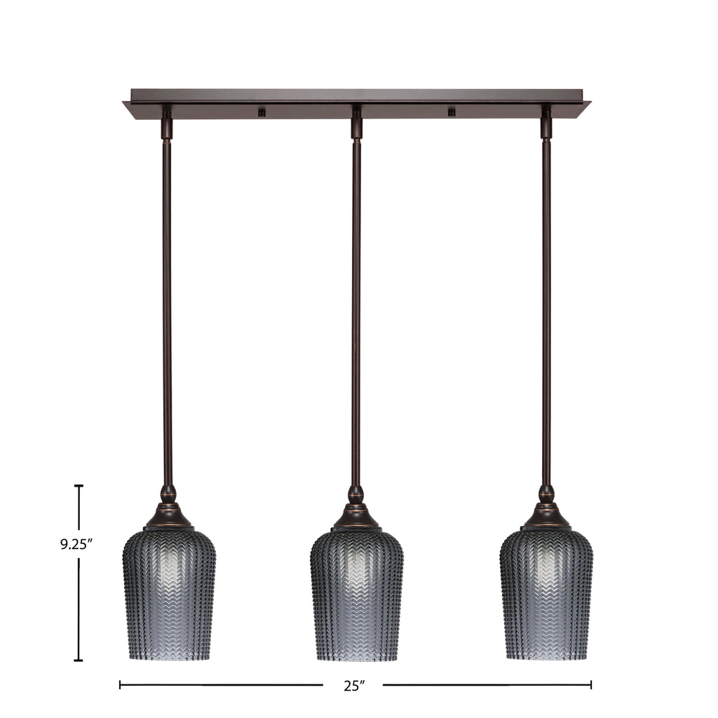 Stem Three Light Linear Pendalier in Dark Granite with Smoke Textured Shade