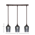 Stem Three Light Linear Pendalier in Dark Granite with Smoke Textured Shade