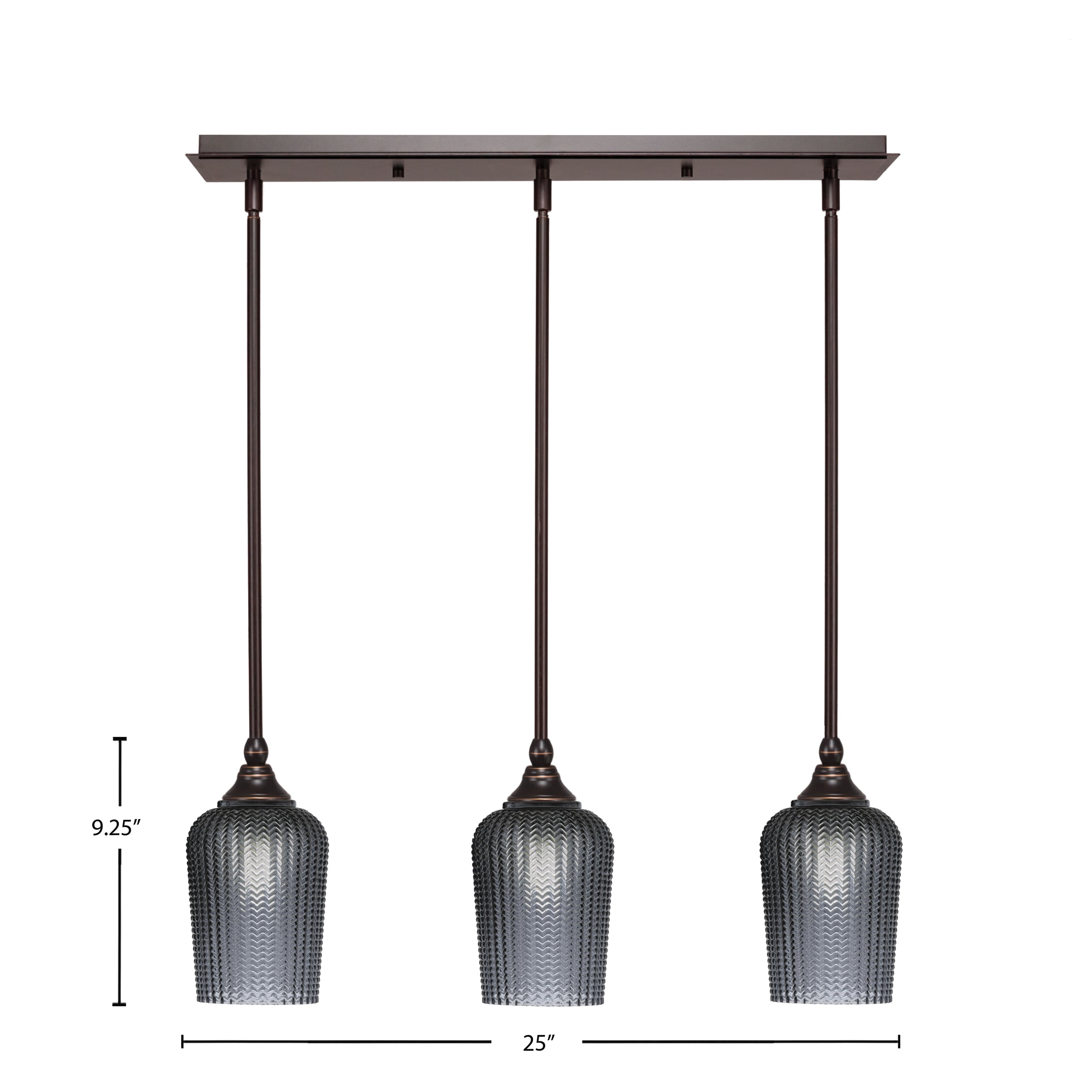 Stem Three Light Linear Pendalier in Dark Granite with Smoke Textured Shade