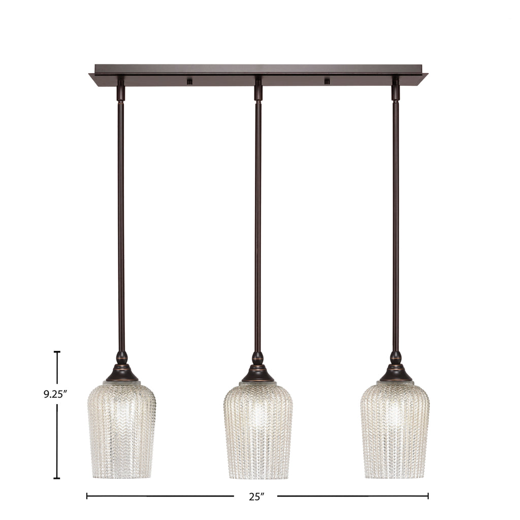 Stem Three Light Linear Pendalier in Dark Granite with Silver Textured Shade