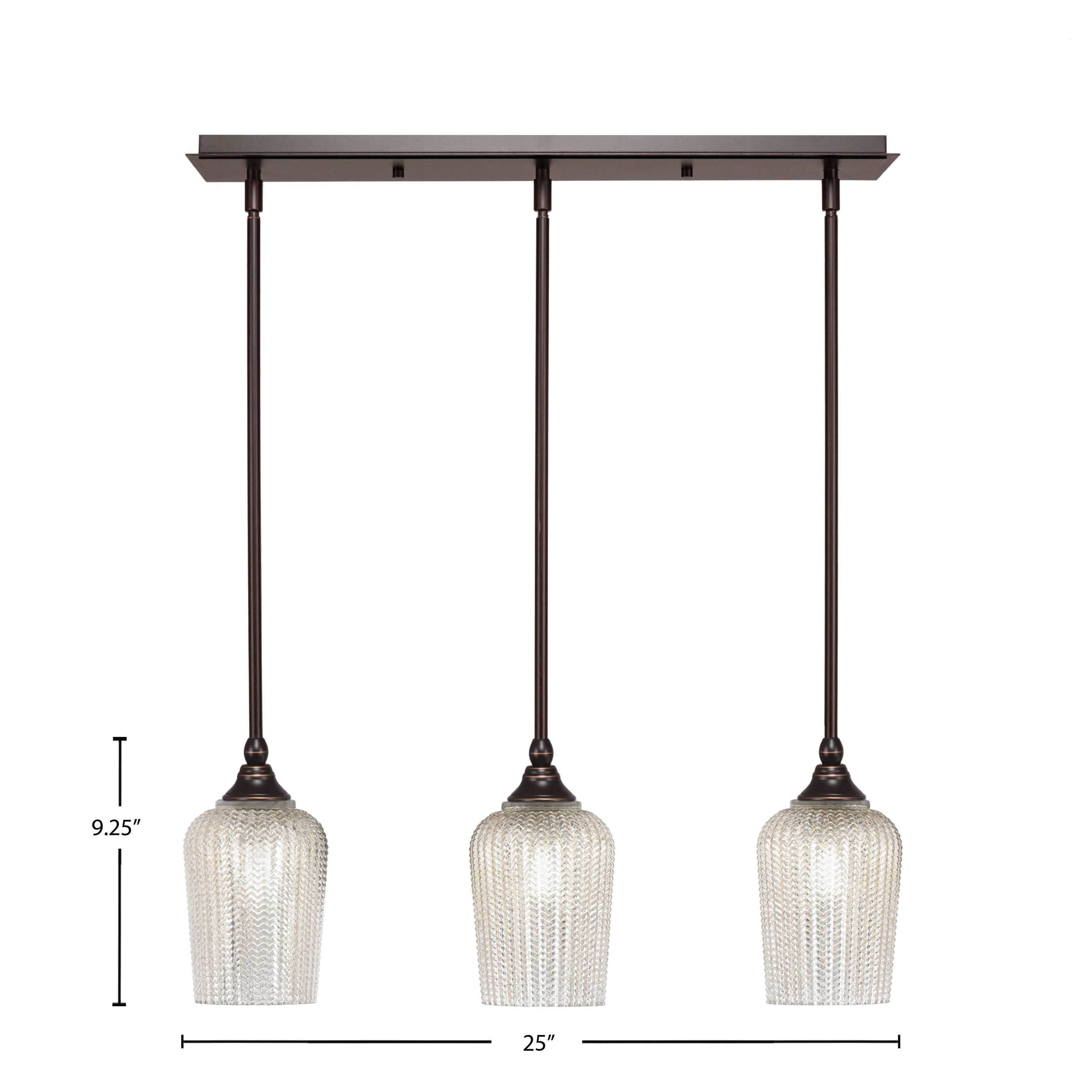 Stem Three Light Linear Pendalier in Dark Granite with Silver Textured Shade
