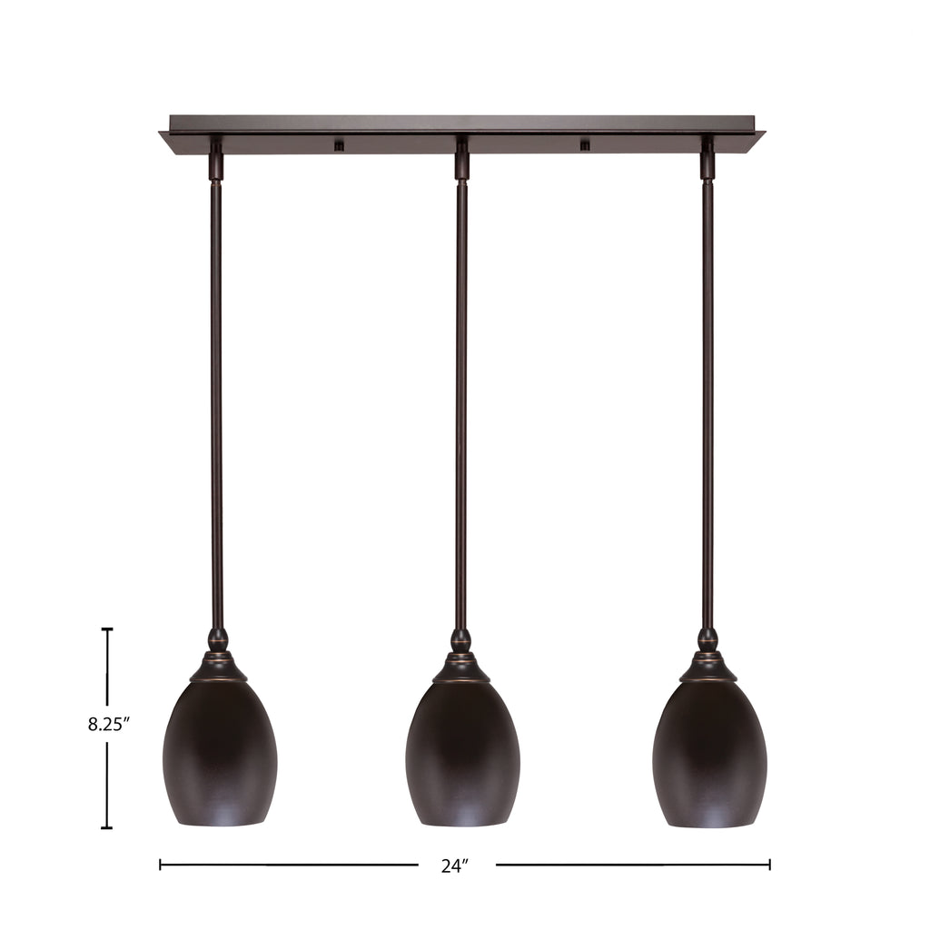 Any Three Light Linear Pendalier in Dark Granite with 5" Dark Granite Oval Metal Shade Shade