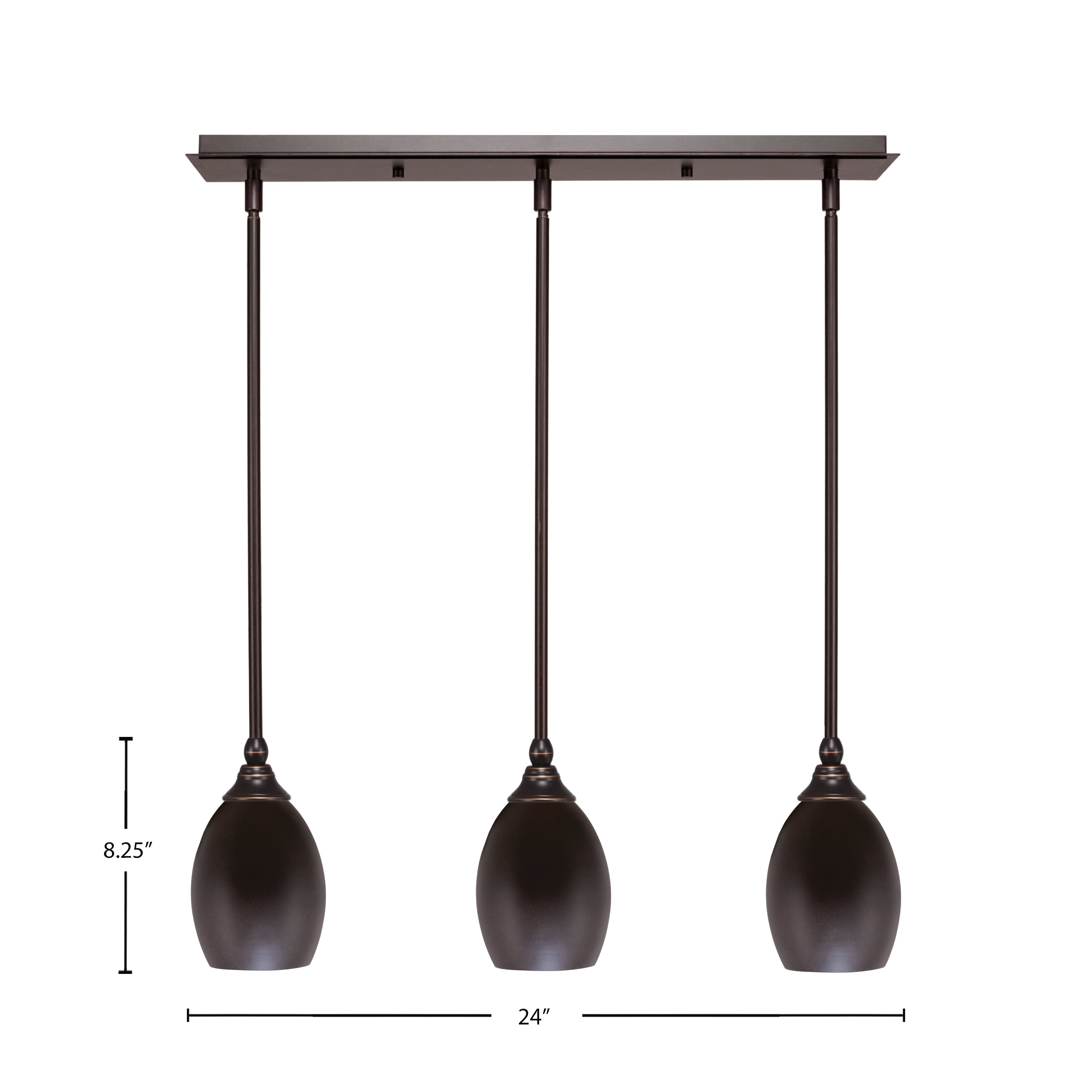 Any Three Light Linear Pendalier in Dark Granite with 5" Dark Granite Oval Metal Shade Shade