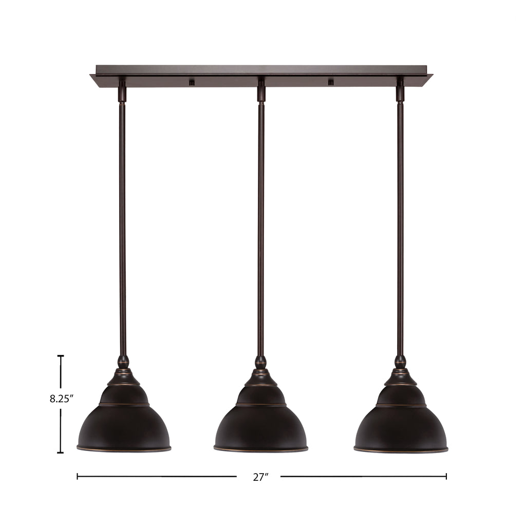 Any Three Light Linear Pendalier in Dark Granite with 7" Dark Granite Double Bubble Metal Shade Shade