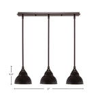Any Three Light Linear Pendalier in Dark Granite with 7" Dark Granite Double Bubble Metal Shade Shade