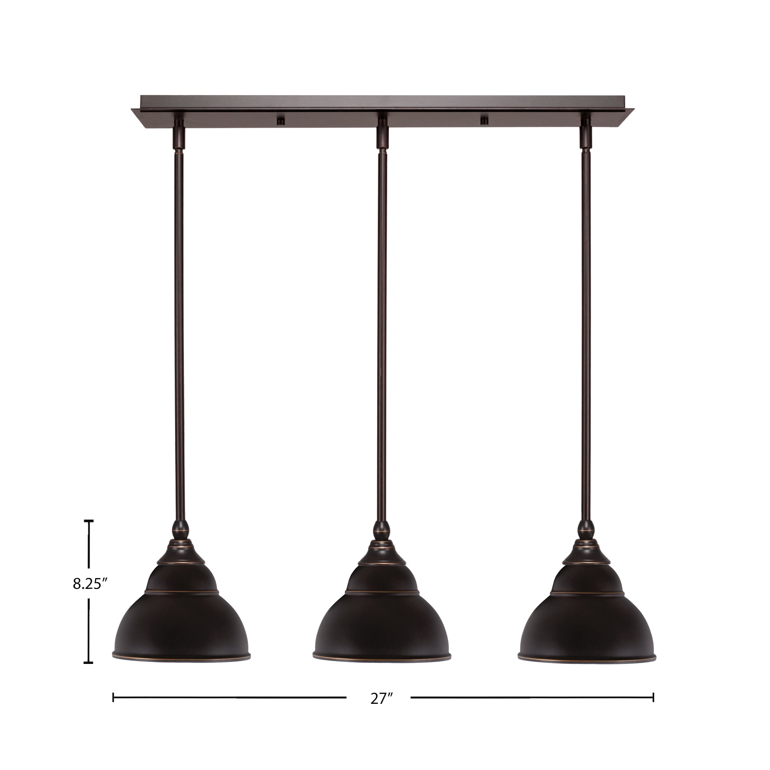 Any Three Light Linear Pendalier in Dark Granite with 7" Dark Granite Double Bubble Metal Shade Shade