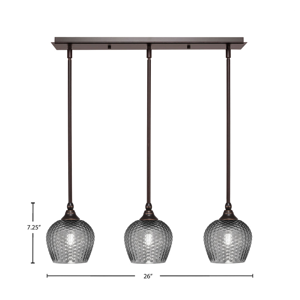 Stem Three Light Linear Pendalier in Dark Granite with Smoke Textured Shade