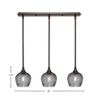 Stem Three Light Linear Pendalier in Dark Granite with Smoke Textured Shade
