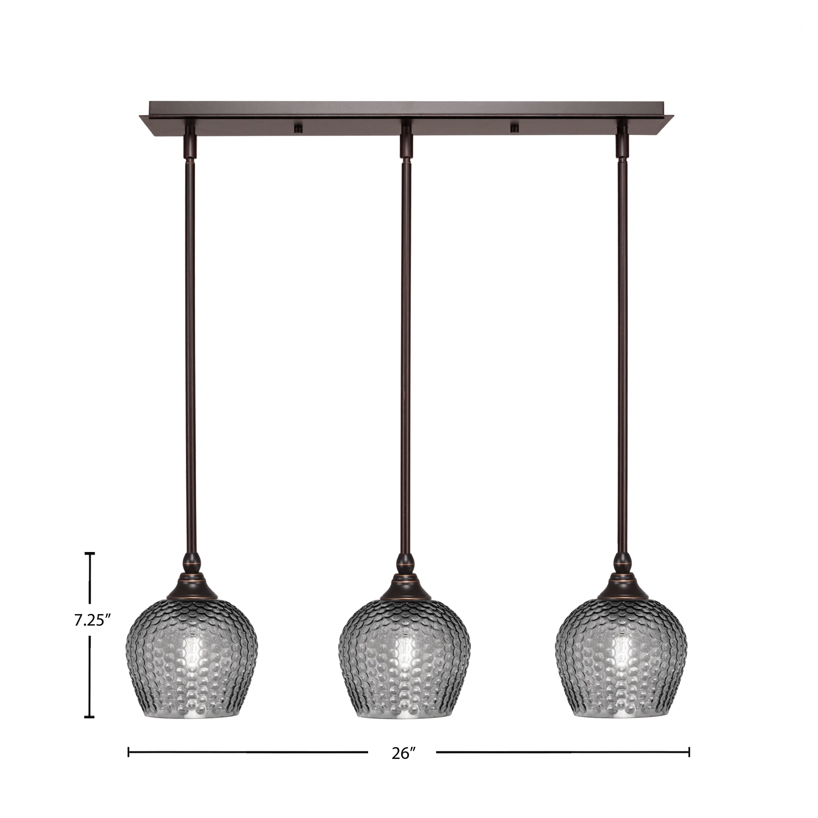 Stem Three Light Linear Pendalier in Dark Granite with Smoke Textured Shade