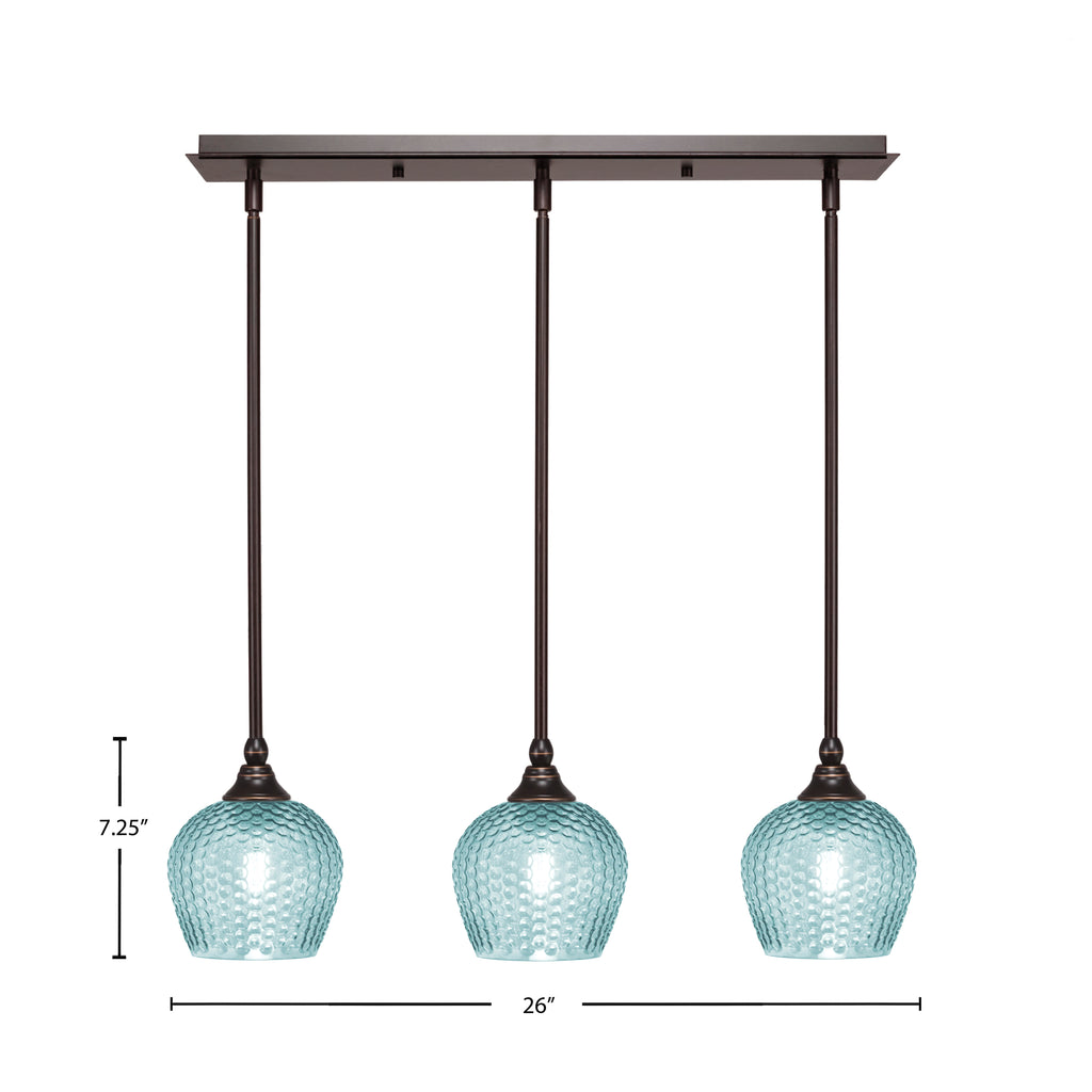 Stem Three Light Linear Pendalier in Dark Granite with Turquoise Textured Shade