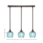 Stem Three Light Linear Pendalier in Dark Granite with Turquoise Textured Shade