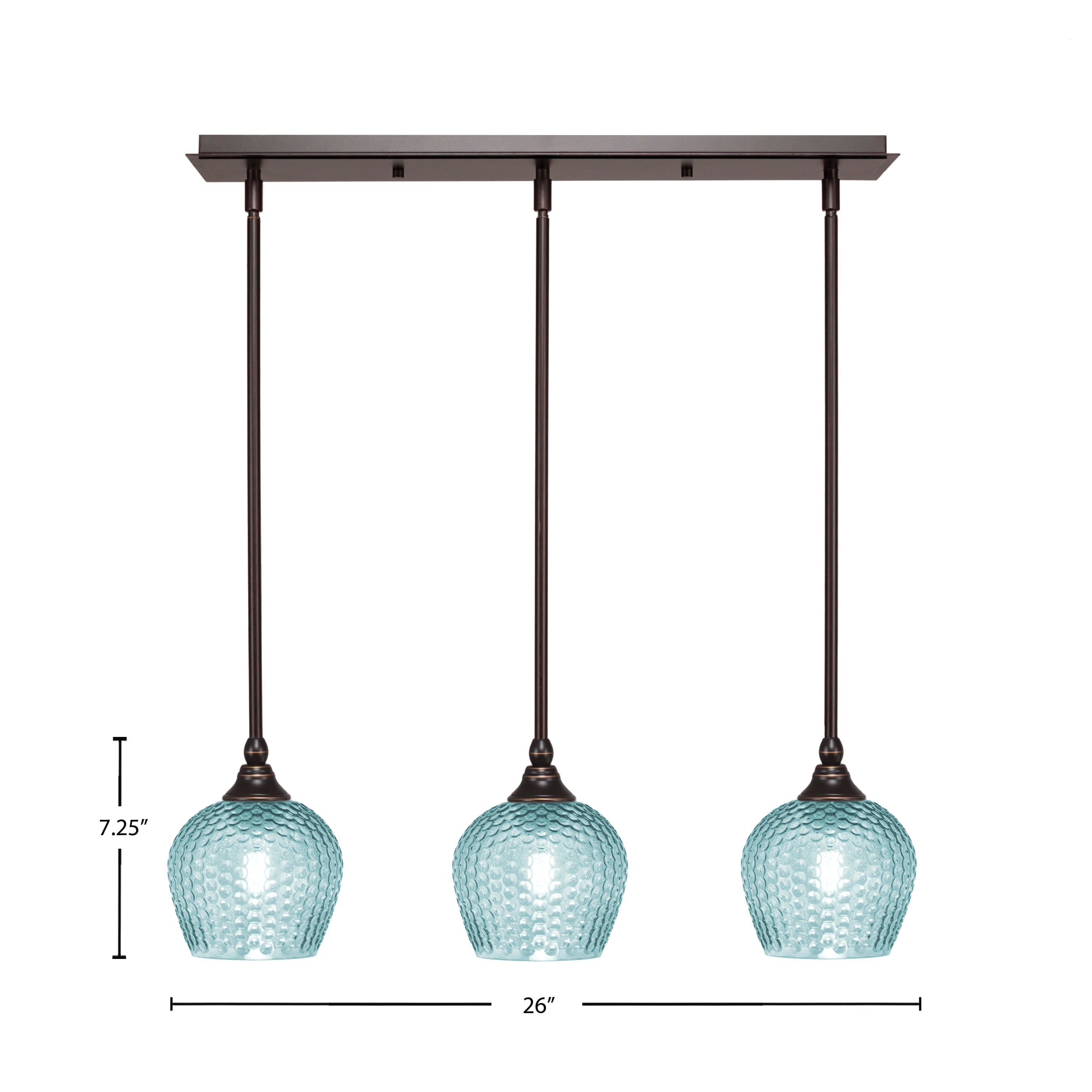 Stem Three Light Linear Pendalier in Dark Granite with Turquoise Textured Shade