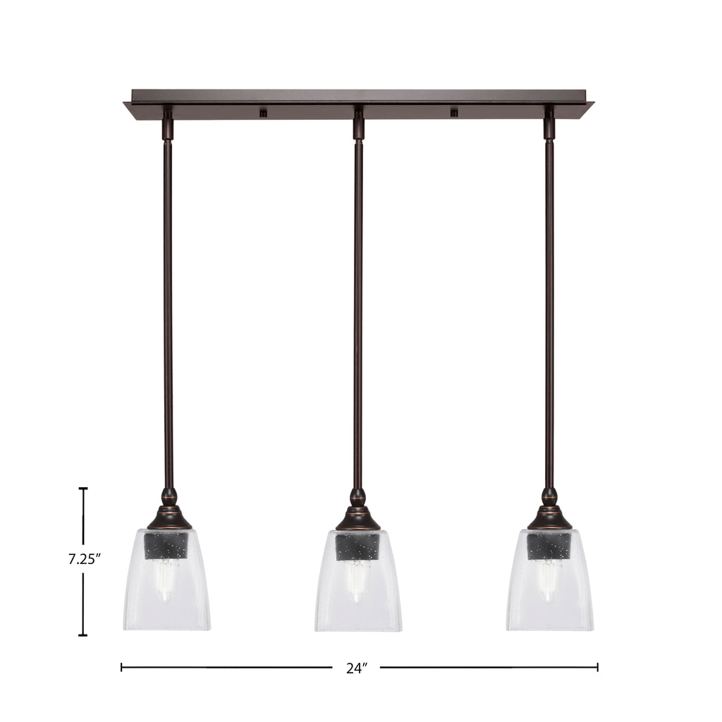 Any Three Light Linear Pendalier in Dark Granite with 4.5" Square Clear Bubble Shade