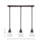 Any Three Light Linear Pendalier in Dark Granite with 4.5" Square Clear Bubble Shade