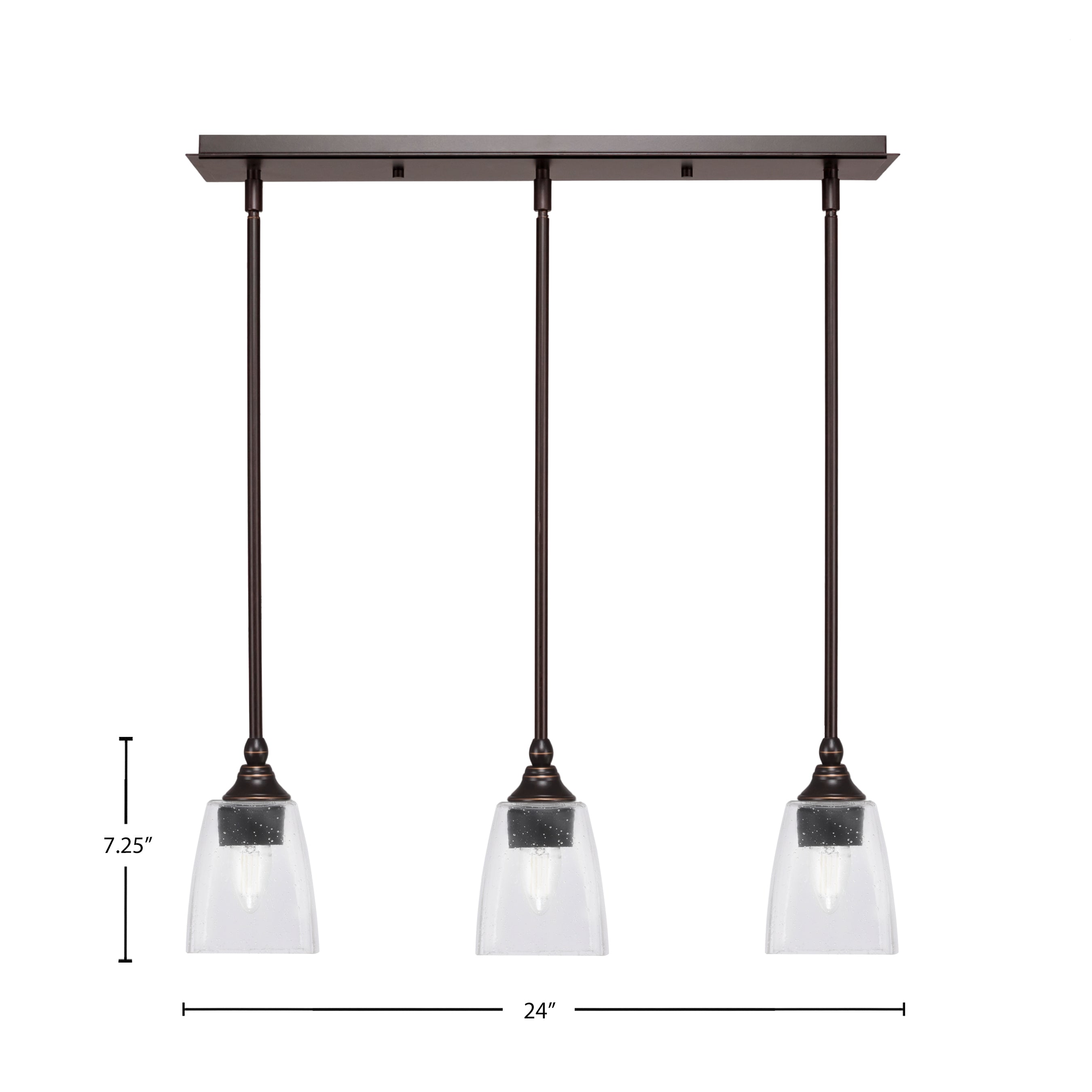 Any Three Light Linear Pendalier in Dark Granite with 4.5" Square Clear Bubble Shade