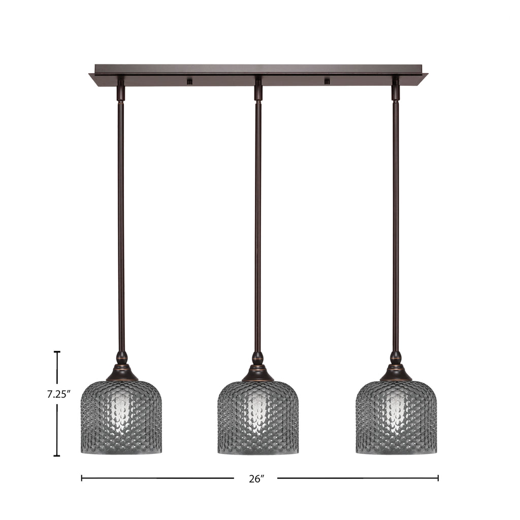 Stem Three Light Linear Pendalier in Dark Granite with Smoke Textured Shade