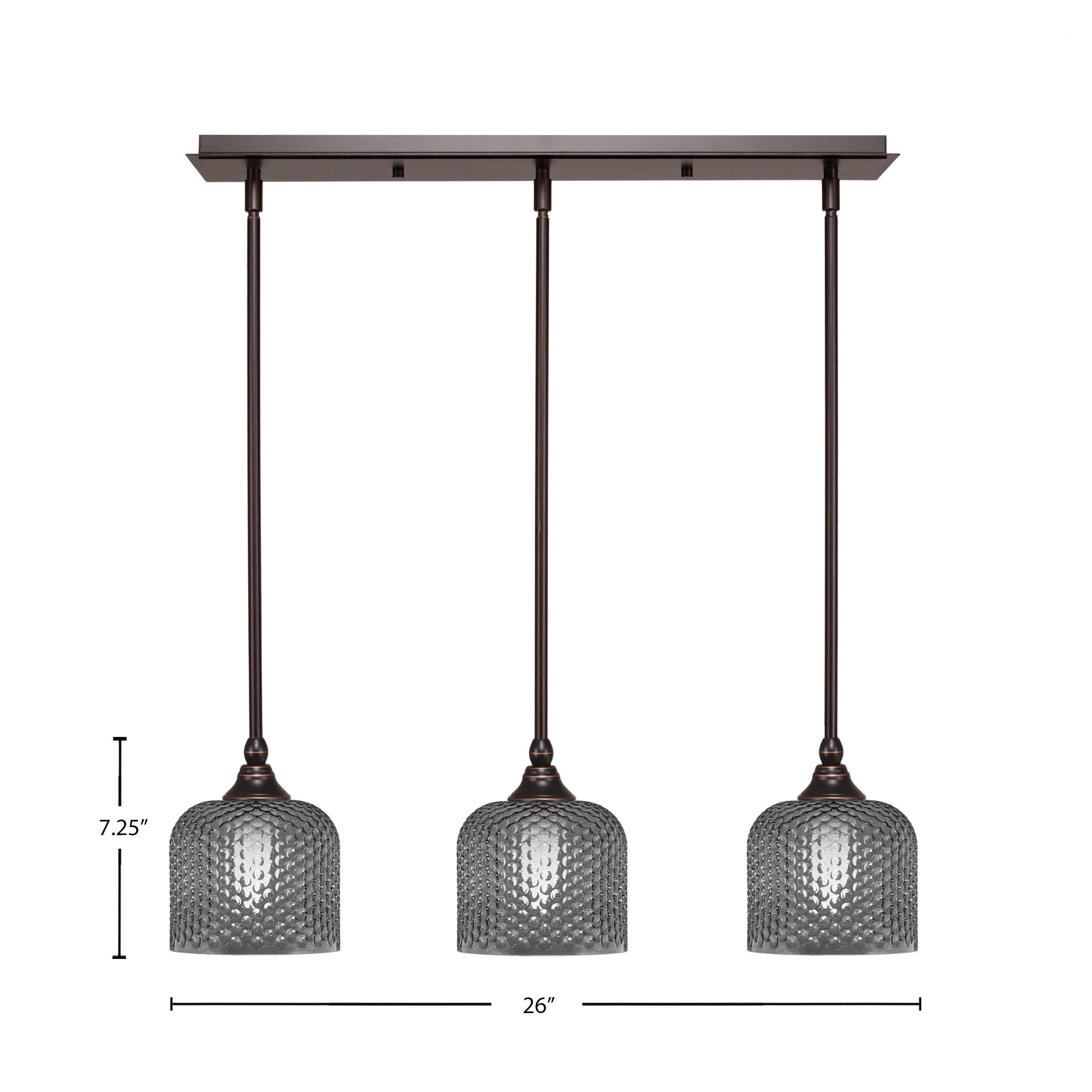 Stem Three Light Linear Pendalier in Dark Granite with Smoke Textured Shade