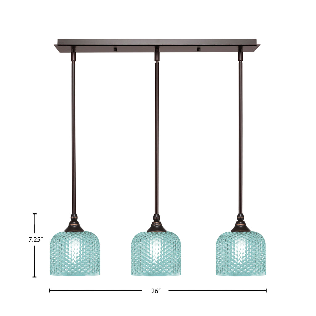 Stem Three Light Linear Pendalier in Dark Granite with Turquoise Textured Shade