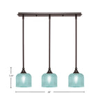 Stem Three Light Linear Pendalier in Dark Granite with Turquoise Textured Shade