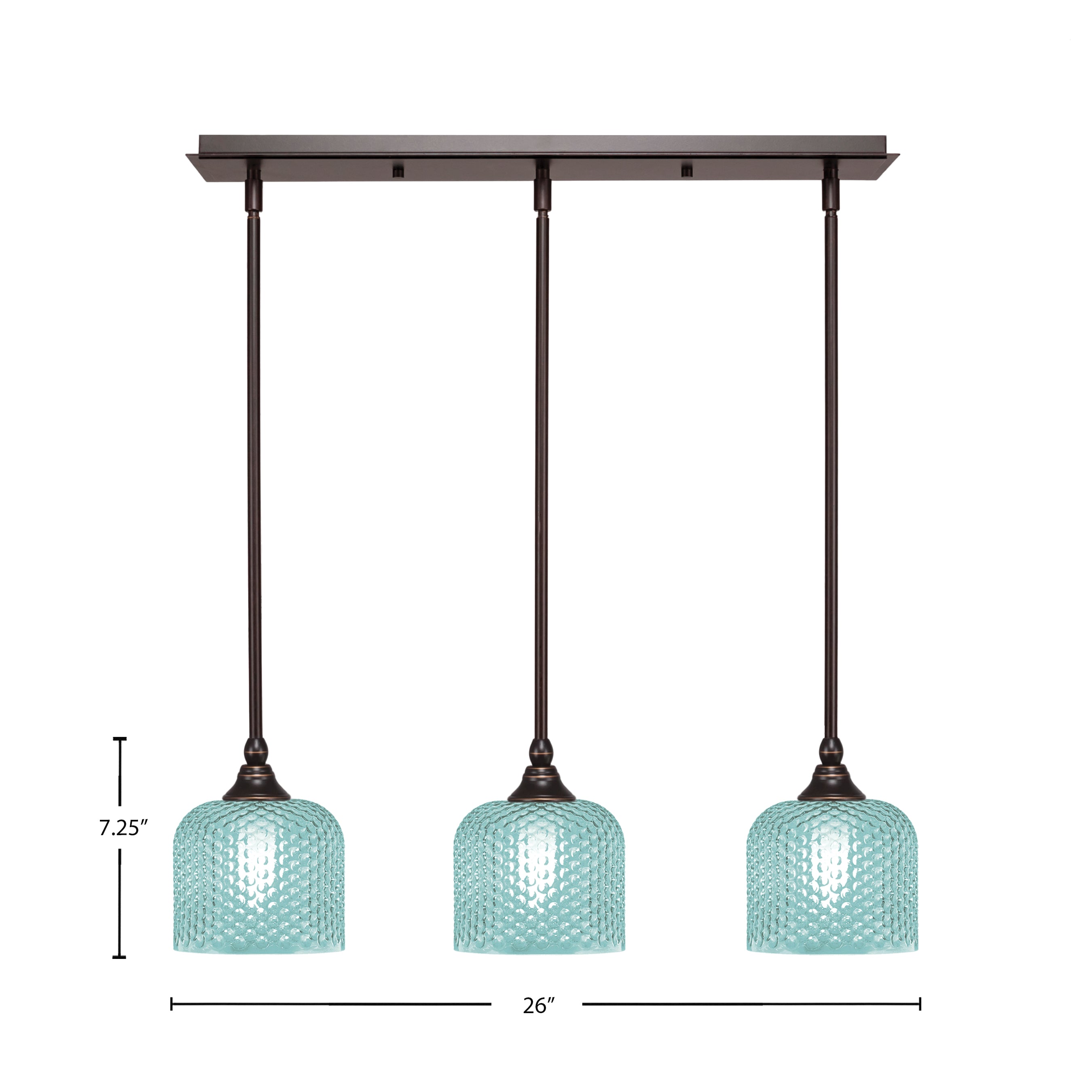 Stem Three Light Linear Pendalier in Dark Granite with Turquoise Textured Shade