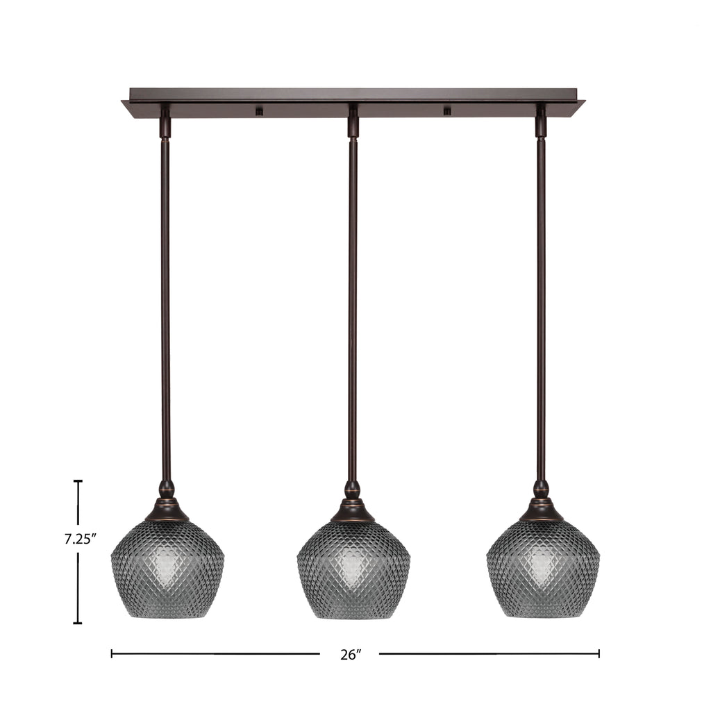 Stem Three Light Linear Pendalier in Dark Granite with Smoke Textured Shade