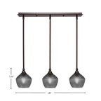 Stem Three Light Linear Pendalier in Dark Granite with Smoke Textured Shade